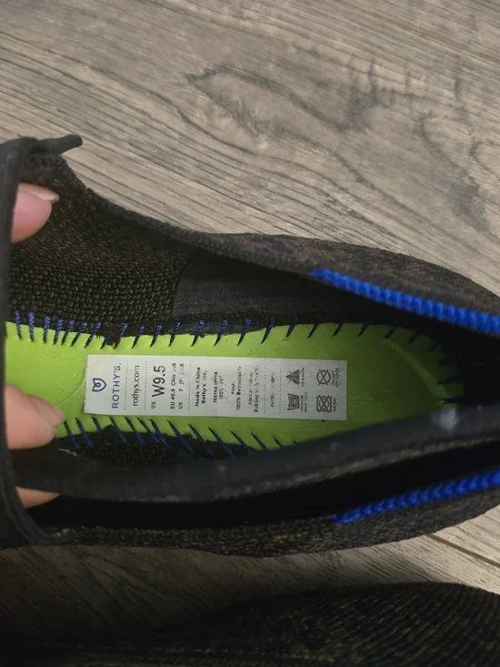 Rothy's Leopard Knit Mary Jane Flats in Brown & Black with Blue Trim - Picture 5 of 5